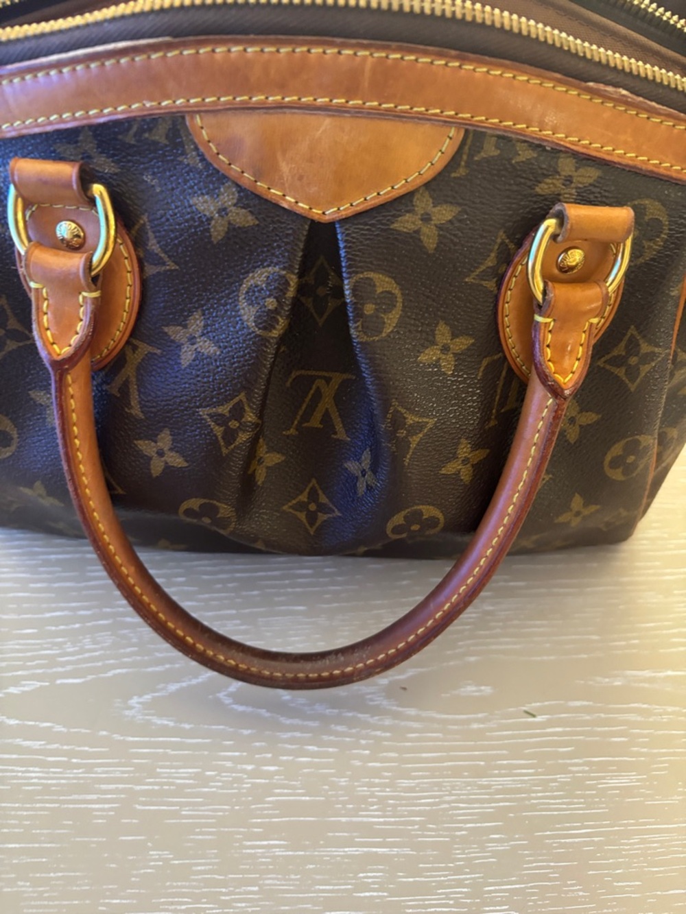 Louis Vuitton Monogram Canvas Handbag - Dark Brown with Tan Trim - Picture 4 of 4